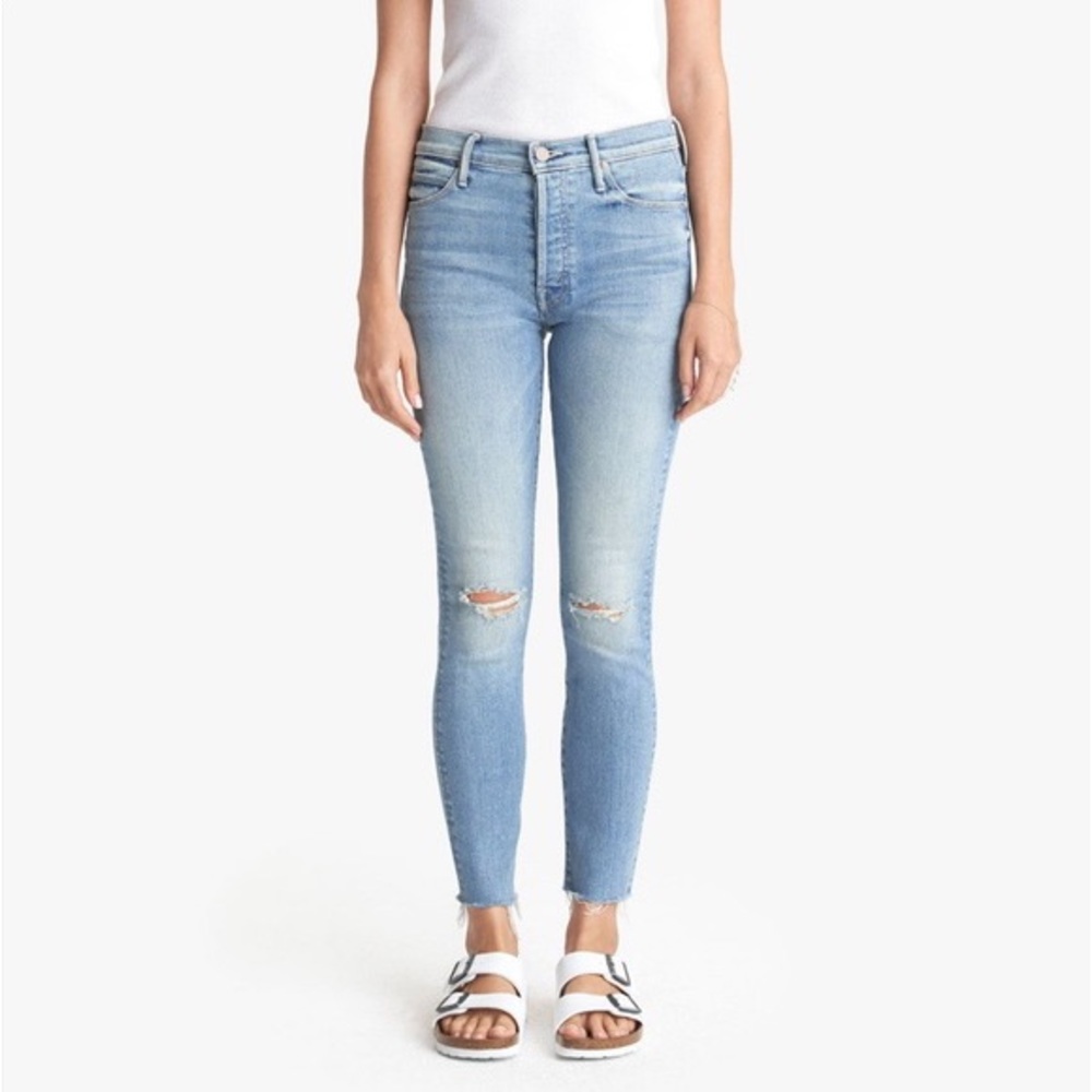 mother denim high waisted stunner ankle fray hit the jackpot distressed